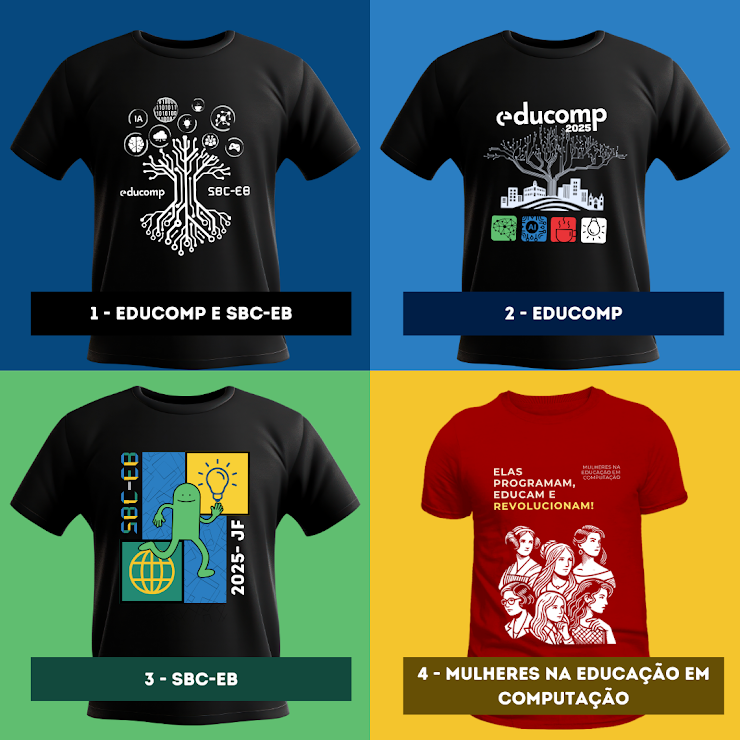 Modelos de camisas personalizadas do EduComp e SBC-EB.